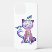Niedliche Whimsical Lila Katze mit Vögeln Case-Mate iPhone Hülle (Rückseite)