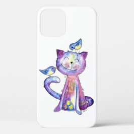 Niedliche Whimsical Lila Katze mit Vögeln Case-Mate iPhone Hülle