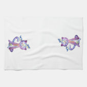 Niedliche Whimsical Lila Katze mit Vögeln Geschirrtuch (Horizontal)