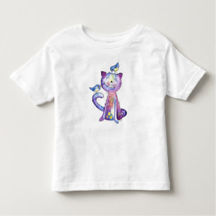 Niedliche Whimsical Lila Katze mit Vögeln Kleinkind T-shirt