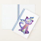 Niedliche Whimsical Lila Katze mit Vögeln Notizblock (Innen)