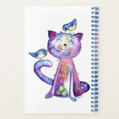 Niedliche Whimsical Lila Katze mit Vögeln Notizblock (Rückseite)