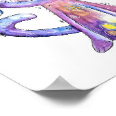 Niedliche Whimsical Lila Katze mit Vögeln Poster (Ecke)