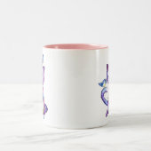 Niedliche Whimsical Lila Katze mit Vögeln Zweifarbige Tasse (Mittel)