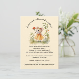 Niedliche Whimsical Little Mouse in Garden Baby Du Einladung