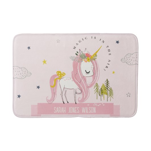 Niedliche Whimsical Magical Unicorn Pink Princess  Badematte (Vorderseite)