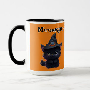 Niedliche whimsical magische Halloween-Schwarzkatz Tasse