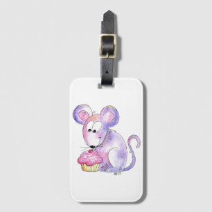 Niedliche whimsical Maus mit einem Cupcake Gepäckanhänger