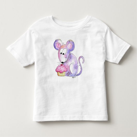 Niedliche whimsical Maus mit einem Cupcake Kleinkind T-shirt (Vorderseite)