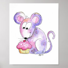 Niedliche whimsical Maus mit einem Cupcake Poster