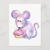 Niedliche whimsical Maus mit einem Cupcake Postkarte (Vorderseite)
