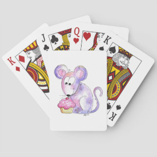 Niedliche whimsical Maus mit einem Cupcake Spielkarten