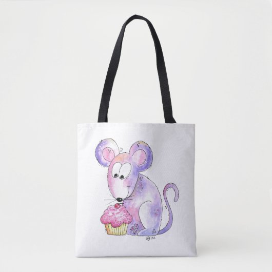 Niedliche whimsical Maus mit einem Cupcake Tasche (Vorderseite)