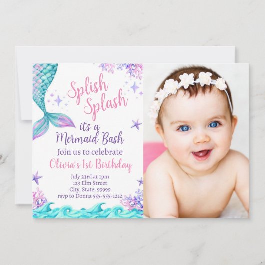 Niedliche Whimsical Meerjungfrau Einladung (Vorderseite)