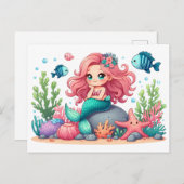 Niedliche Whimsical Mermaid und Fish Friends Szene Postkarte (Vorne/Hinten)