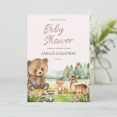 Niedliche Whimsical Neutral Woodland Animal Baby D Einladung (Stehend Vorderseite)
