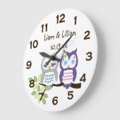 Niedliche Whimsical Owl Twins Wall Clock Große Wanduhr (Winkel)