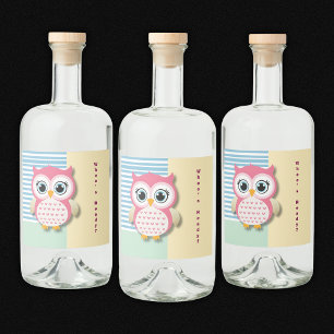 Niedliche Whimsical Pink Owl Babydusche Alkoholflaschenetikett