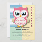 Niedliche Whimsical Pink Owl Babydusche Einladung (Vorderseite)