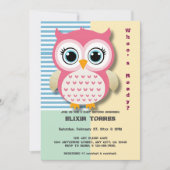Niedliche Whimsical Pink Owl Babydusche Einladung (Vorderseite)