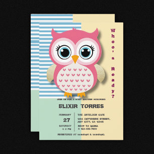 Niedliche Whimsical Pink Owl Babydusche Einladung