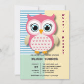 Niedliche Whimsical Pink Owl Babydusche Einladung (Vorderseite)