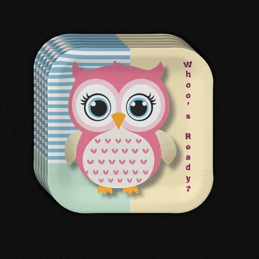 Niedliche Whimsical Pink Owl Babydusche Pappteller