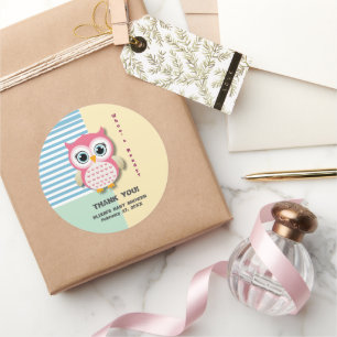 Niedliche Whimsical Pink Owl Babydusche Runder Aufkleber