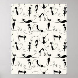 Niedliche Whimsical Playful Slinky Black Cats Poster