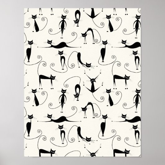 Niedliche Whimsical Playful Slinky Black Cats Poster (Vorne)