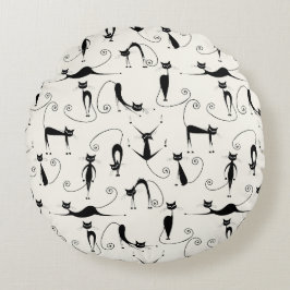 Niedliche Whimsical Playful Slinky Black Cats Rundes Kissen