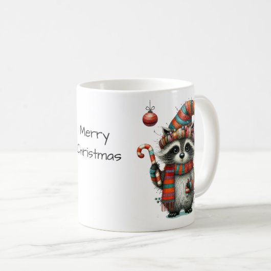 Niedliche Whimsical Raccoon Frohe Weihnachten Kaffeetasse (VorderseiteRechts)