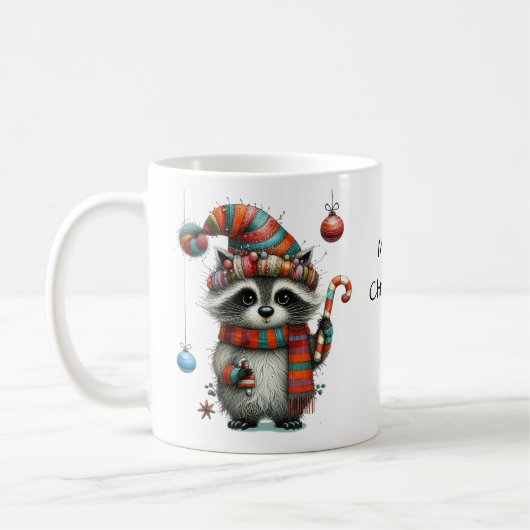 Niedliche Whimsical Raccoon Frohe Weihnachten Kaffeetasse (Links)