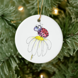 Niedliche Whimsical Red Ladybug auf einer weißen B Keramik Ornament