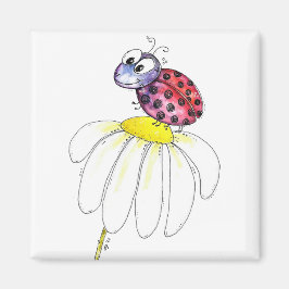 Niedliche Whimsical Red Ladybug auf einer weißen B Magnet