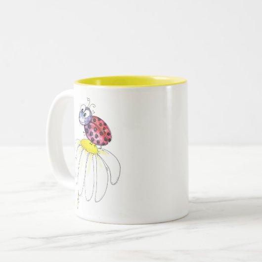 Niedliche Whimsical Red Ladybug auf einer weißen B Zweifarbige Tasse (Vorderseite Links)