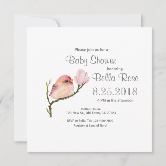 Niedliche Whimsical Redpoll Bird Baby Shower Einla Einladung (Vorderseite)