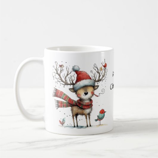 Niedliche Whimsical Rentier Frohe Weihnachten Kaffeetasse (Links)