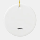 Niedliche Whimsical Sneaky Cat mit Birdhouse Keramik Ornament (Hinten)