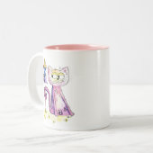 Niedliche Whimsical Sneaky Cat mit Birdhouse Zweifarbige Tasse (Vorderseite Links)