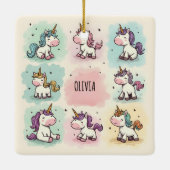 Niedliche Whimsical Unicorn Doodles Keramikornament (Rückseite)
