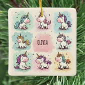 Niedliche Whimsical Unicorn Doodles Keramikornament