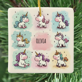 Niedliche Whimsical Unicorn Doodles Keramikornament