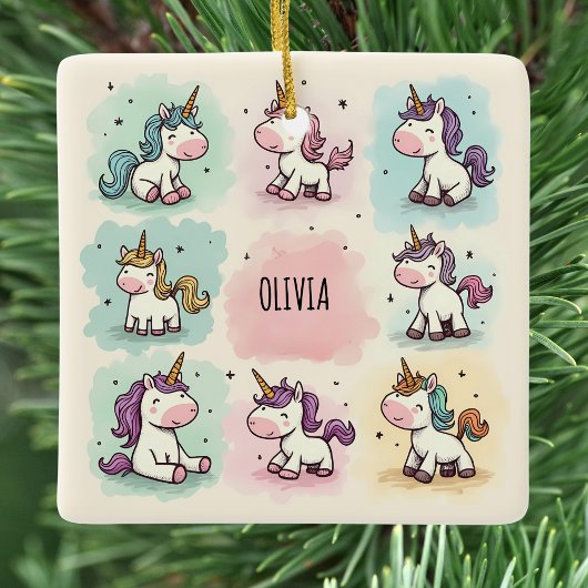 Niedliche Whimsical Unicorn Doodles Keramikornament