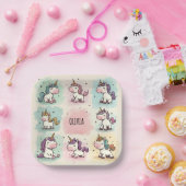 Niedliche Whimsical Unicorn Doodles Pappteller (Party)