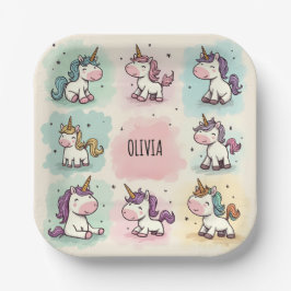 Niedliche Whimsical Unicorn Doodles Pappteller