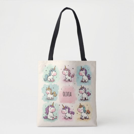Niedliche Whimsical Unicorn Doodles Tasche (Vorderseite)