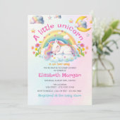 Niedliche Whimsical Unicorn Rainbow Girl Babydusch Einladung (Stehend Vorderseite)