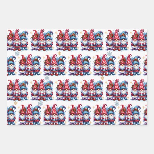 Niedliche Whimsical Watercolor Holiday Gnomes Geschenkpapier Set (Vorderseite 3)