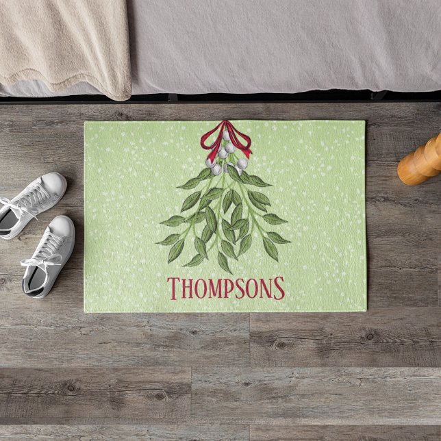 Niedliche Whimsical Weihnachten Custom Trendy Fußmatte (Simple mistletoe Christmas custom family doormat)